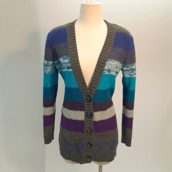 Old Navy Sweaters - Old Navy knit cardigan color block stripe long sweater coat EUC women's Large
